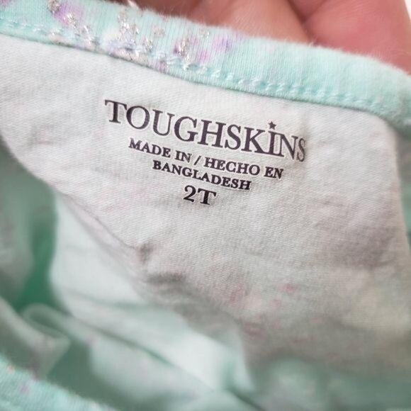 Toddler Girl Toughskins 2T Mint Green Ruffled Sleeveless Dress Glitter Snowflake - Picture 4 of 4